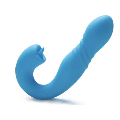 Afbeelding van HoneyPlayBox JOI Thrust 2 Pressure Sensing App Controlled Thrusting G spot Vibrator &amp; Tongue Clit Licker Blue