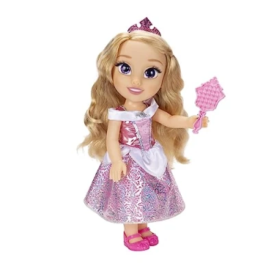Afbeelding van Disney Princess 35 cm hoge Aurora Fashion pop met koninklijke reflectie ogen, inclusief afneembare jurk, schoenen, diadeem en glinsterende platina borstel, perfect voor