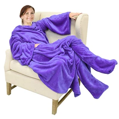 Afbeelding van Catalonia Classy TV deken, comfortabele deken met mouwen en voeten, professionele knuffeldeken voor het hele lichaam om te dragen, wollen vrouwen mannen, 190 x 135 cm