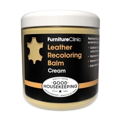 Image de Furniture Clinic Baume de Recoloration du Cuir Crème pour Restaurer la Couleur et Nourrir Le Délavé, Usé ou Rayé sur Canapé, Meuble, Siège Auto, Chaussures, Sac Blouson. 16x Teintes
