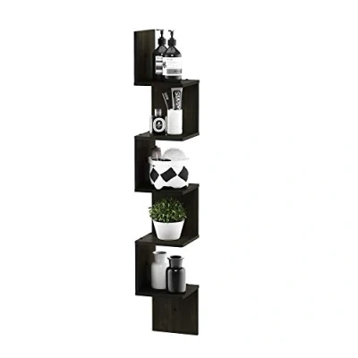 Afbeelding van Furinno Rossi Wandrek met 5 niveaus, zwart, hout, 19,81 x 123,95 cm, espresso