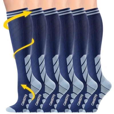 Afbeelding van CAMBIVO compressiekousen voor dames en heren, 3 paar, 20 30 mmHg, hoge sokken bloedcirculatie, hardlopen, vliegreizen, sport, verpleegster, Blauw