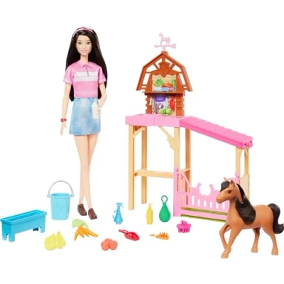 Afbeelding van Barbie de mysteries van in achtervolging het verloren paard, stalset met pop, kleine pony, meer dan 10 accessoires, HXJ40