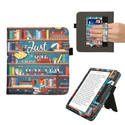 Afbeelding van kwmobile E reader hoesje geschikt voor Kobo Libra Colour hoes flip case van kunstleer Ereader cover met stand bibliotheek design in meerkleurig