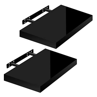 Afbeelding van WOLTU Wandplanken, wandplank, 2 stuks, zwevend rek, boekenrek, cd, dvd, houten plaat, 40 x 22,9 3,8 cm, zwart, RG9476sz