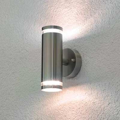 Afbeelding van Lindby LED wandlamp buiten 2lichts roestvrij staal, polycarbonaat H: 17.8 cm roestvrijstaal, helder Inclusief lichtbronnen