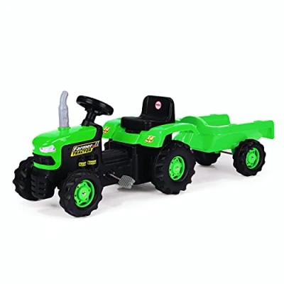 Afbeelding van Dolu Antislip tractor voor kinderen met aanhanger, pedaaltractor aanhanger peuters vanaf 3 jaar, ideaal speelgoed binnen en buiten functionele claxon