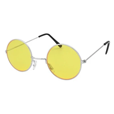 Afbeelding van Gele Lennon bril met zilveren montuur (1 stuk) elegant en modieus design, perfect accessoire voor hippies, muziekfestivals, wereldboekendag meer Halloween