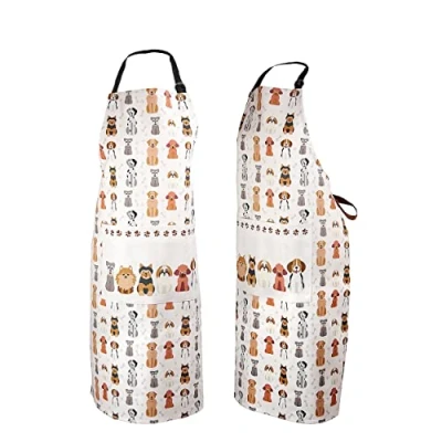 Afbeelding van SPOTTED DOG GIFT COMPANY Keukenschort met schattige hond, bedrukt, voor chef kok, dames, heren, 100% katoen, verstelbaar in grote zak, cadeau idee hondenliefhebbers, 95 x 70 cm