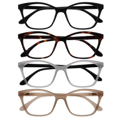 Image de OPULIZE KAT Lunettes de lecture Monture élégante œil chat Hommes et femmes Charnières à ressort R59, Noir brillant Marron Carey Gris clair Taupe mat, +3.50 Dioptrías