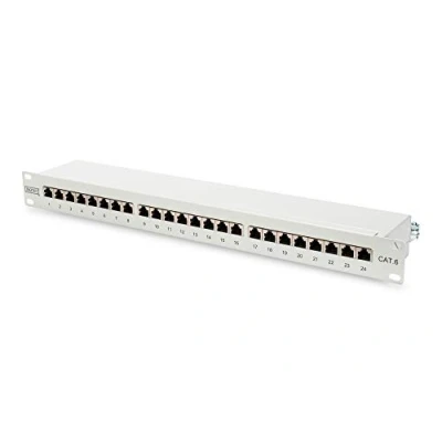 Afbeelding van DIGITUS Professional, Cat 6 LSA patchpaneel, 24 poort, 19&quot; rackmontage 1HE, afgeschermd, centrale aardingsaansluiting, grijs