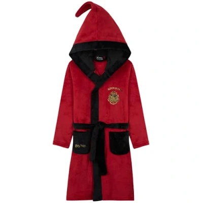 Afbeelding van Harry Potter Fleece badjas voor meisjes met zakken capuchon in de taille, comfortabele cadeaus meisjes, Rood/Zwart