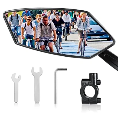Afbeelding van Fietsspiegel voor e bike, links, Hd 360 graden draaibaar en inklapbaar, stuur, fiets, achteruitkijkspiegel, spiegel, accessoires, extra groot spiegeloppervlak, slagvast echt glas, fietsspiegelaccessoires