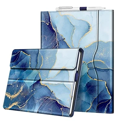 Afbeelding van Fintie Hoes voor Surface Go 3 (2021) / 2 (2020) (2018) 10 inch Multi Kijkhoek Hoogwaardige Kunstleren Beschermhoes Cover Case met Documentsleuven, Type Compatibel, (Z Marmer Blauw/Goud)