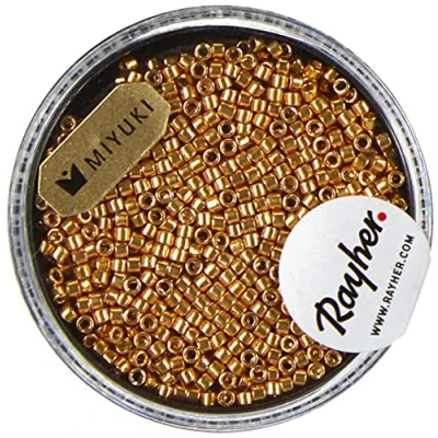 Image de Rayher Delica 14760616 Miyuki Rocailles, or, 1,6 mm de diamètre, boîte 4 g, perles à enfiler, petites verre