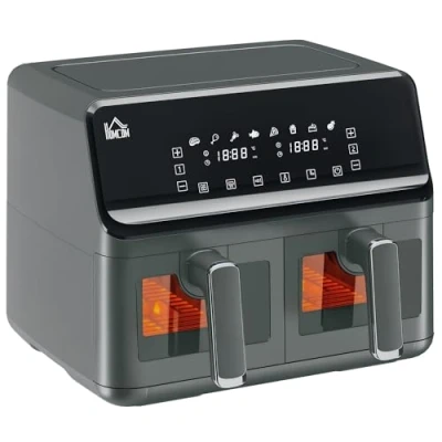 Afbeelding van HOMCOM airfryer, olievrij, 8 l, 2500 W, programma&#039;s, led display, instelbare temperatuur, timer, grijs