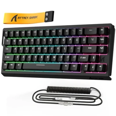 Afbeelding van MAMBASNAKE x ATTACK SHARK X68HE mechanisch toetsenbord met magnetische snelschakelaar, instelbare bediening van 0,01 mm, 60% bekabeld gaming spiraalkabel, 8 kHz,