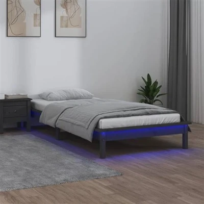 Afbeelding van vidaXL Bedframe LED massief hout grijs 100x200 cm