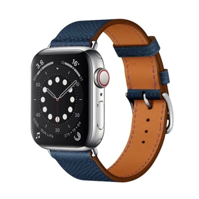 Afbeelding van Apple Watch Lederen bandje Donkerblauw Geschikt voor 42mm / 44mm 45mm 49mm