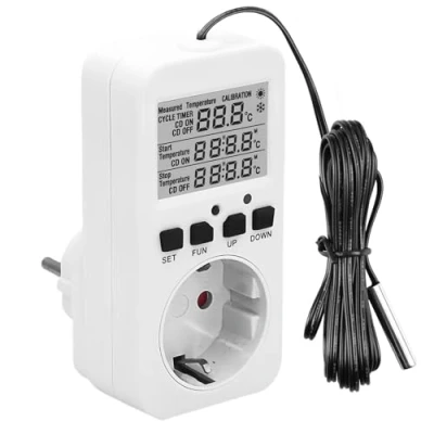Afbeelding van Digitale temperatuurregelaar, stopcontact 230 V, met sonde, verwarming, koeling, thermostaat, temperatuurschakelaar timer en alarm