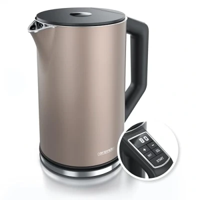 Afbeelding van Arendo Waterkoker van roestvrij staal met temperatuurregeling 40 tot 100 C in 5 stappen Dubbelwandig ontwerp ELEGANT model 1,5 liter 2200 W Theeketel display
