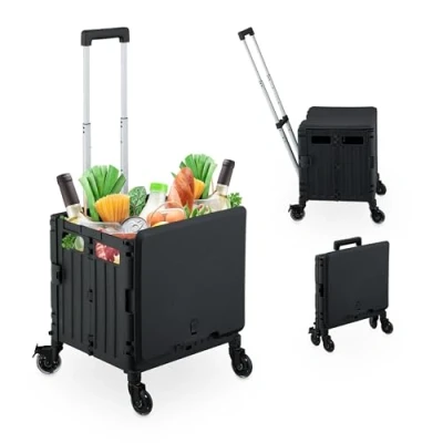 Afbeelding van Relaxdays boodschappentrolley op wielen opvouwbaar tot 35 kg kantelbare handgreep zwart
