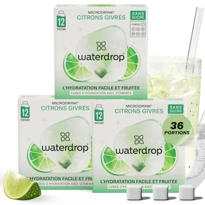 Image de waterdrop® Coffret Citrons Givrés 36 Cubes de Boisson pour Eau Aromatisée, Citron Vert Sans Sucre, Pastilles Aromatisées l’Eau, Alternative aux Boissons Gazeuses, Enrichies en Vitamines C et B