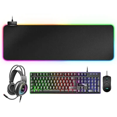 Afbeelding van Mars Gaming MCPEXFR, Combo H Mech toetsenbord, muis, RGB headset en XXL muismat, Franse taal