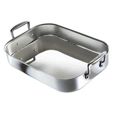 Afbeelding van Le Creuset 961022701 Roestvrijstalen rechthoekige braadpan met 3 lagen, 35 cm, zilverkleurig