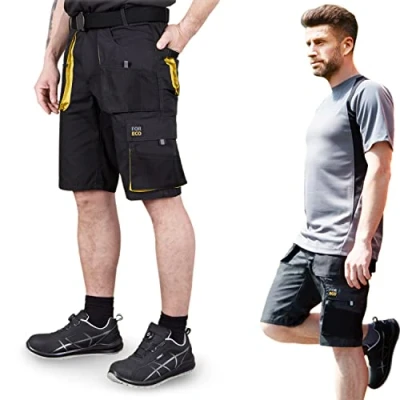 Afbeelding van Reis Foreco TS BJS werkshorts voor heren, cargoshorts, veiligheidsshorts, werkshorts, tuinshorts, zwart, geel, maat: 3XL