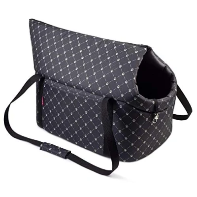Afbeelding van Pet Carrier Hondendrager R3 L Zwart met een hondenpootpatroon