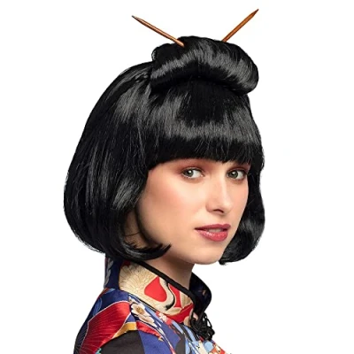 Afbeelding van Boland Pruik Chinese courtesan Zwart Steil Halflang Vrouwen Ninja&#039;s Landen