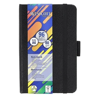 Afbeelding van Westcott E 744843 01 notitieboek DIN A6, geruit, 192 pagina&#039;s in elegante hardcover, duurzaam FSC mix papier, 80 g/m², met binnenvak, bladwijzer, elastiek en penhouder
