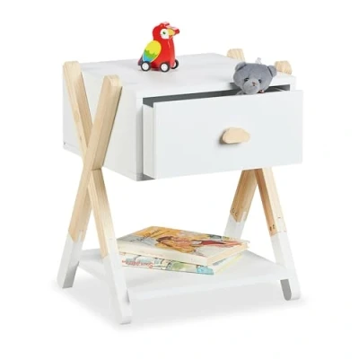 Afbeelding van nachtkastje kinderkamer 42x34x32 cm houten poten wit