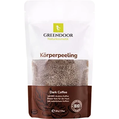Afbeelding van GREENDOOR natuurlijke lichaamscosmetica, 220 g, veganistisch, extra cafeïne, anti aging peeling met biologische Arabica, zonder microplastic, tegen cellulitis, striae