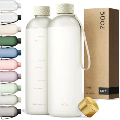 Afbeelding van KIVY Drinkfles, 1,5 liter, geschikt voor koolzuurhoudende dranken, lekvrij, sport, school en kantoor, liter waterfles, vaatwasmachinebestendig