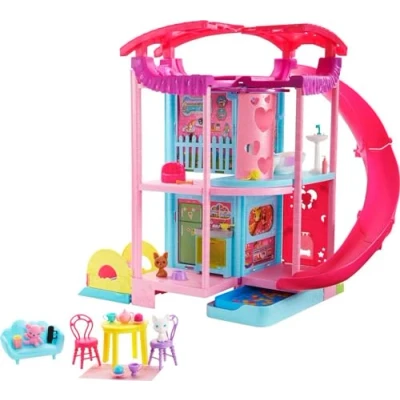 Afbeelding van Barbie Chelsea Poppenhuis met meubels, glijbaan, zwembad en accessoires, cadeau + 3 jaar (Mattel HHX44)