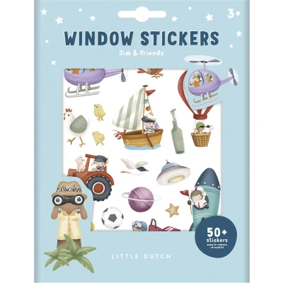 Afbeelding van Little Dutch raamstickers Jim &amp; Friends niet permanente verplaatsbare stickers met speelachtergrond window
