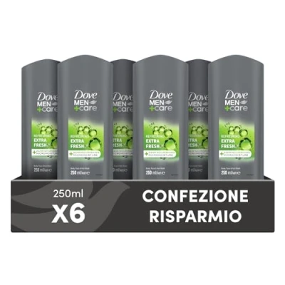 Afbeelding van Dove, Dove Men+Care Extra Fresh Douche voor heren, 3 in 1, hydraterend lichaam, gezicht en haar, met MicroMoisture technologie, geeft 24 uur hydratatie, 6 stuks à 250 ml