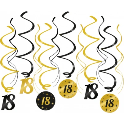 Afbeelding van Hangdecoratie Swirls 18 jaar Classy 70x14cm 6 stuks