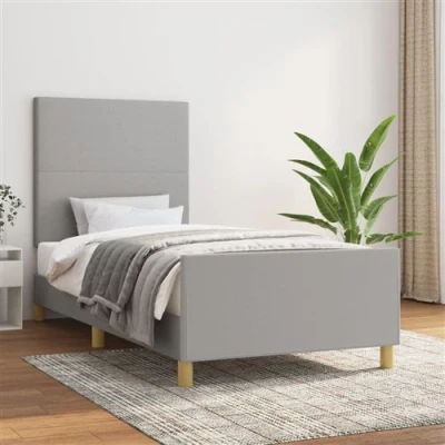Afbeelding van vidaXL Bedframe met hoofdbord stof lichtgrijs 90x200 cm