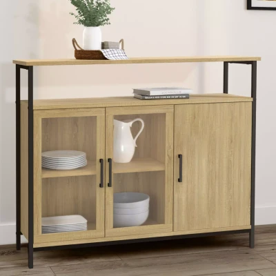 Image de Buffet 100 cm DETROIT 2 portes vitrine avec placards design industriel