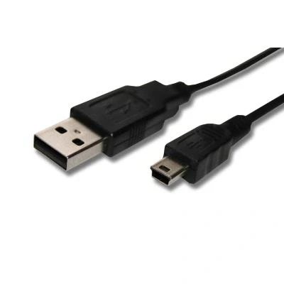 Image de Câble USB A Mini B 5 pôles noir/black, longueur 1m, pour JVC GC WP10, Picsio FM1, GR D70 etc.