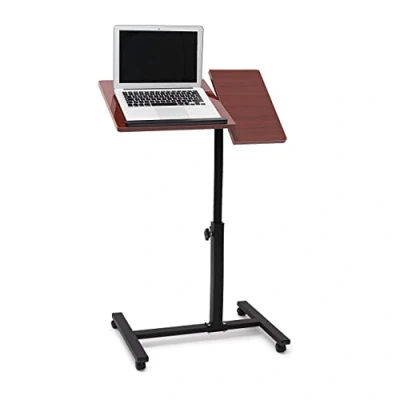 Afbeelding van Relaxdays Laptoptafel op wieltjes houten laptopstandaard verstelbaar knietafel rood