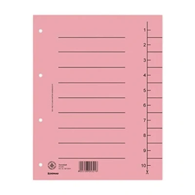 Afbeelding van DONAU 8610001 16 register van gerecycled karton, 250 g/m², gelinieerd, voor DIN A4, 4 voudig geperforeerd, scheidingsbladen, 100 stuks