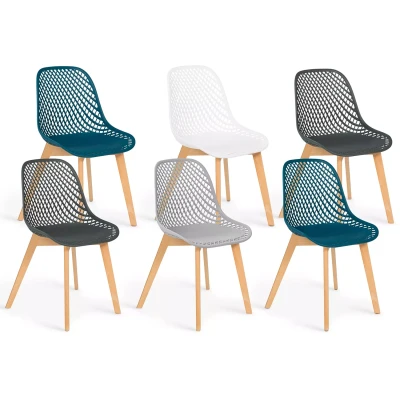 Image de Lot de 6 chaises MANDY mix color blanc, gris clair, bleu canard x2, foncé x2