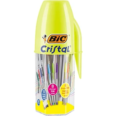 Afbeelding van BIC origineel kristal en Cristal Fun, veelkleurige balpen, verschillende kleuren 8 + 12 Fun pennen, 20 stuks