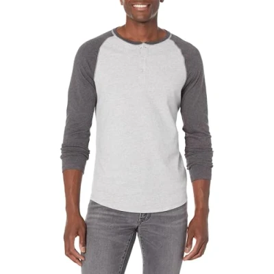 Image de Amazon Essentials Chemise Henley à Manches Longues Coupe Ajustée Men&#039;s, Charbon Chiné Gris Clair Chiné, S