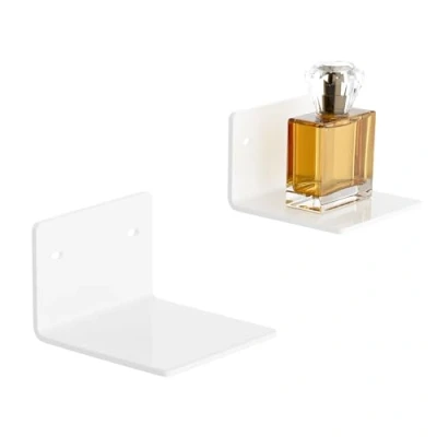 Afbeelding van Sezanrpt Set van 2 kleine witte zwevende acryl wandplanken 10 cm voor luidsprekers, planten, digitale klok, beveiligingscamera&#039;s, robuust