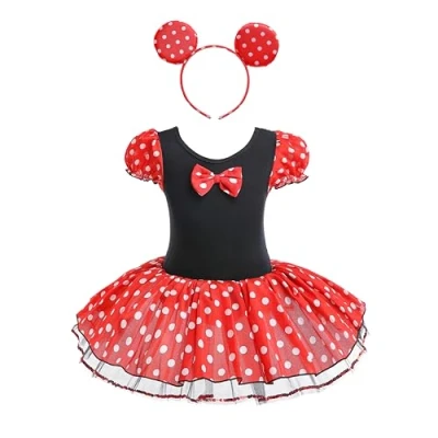 Afbeelding van Lito Angels Minnie Mouse kostuum voor kinderen, meisjes, verjaardag, feest, Halloween, carnaval, met muisoren, maat 2 3 jaar